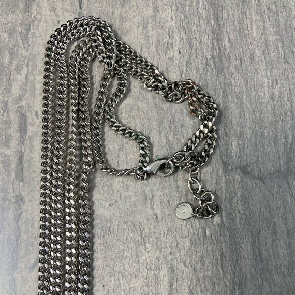 Stella & Dot Tessa Silver Fringe Necklace Double Chain with Long Tassel Pendant - Picture 6 of 7